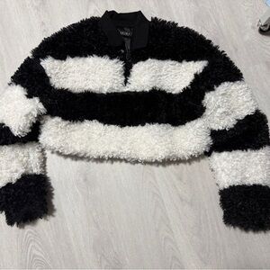 AKIRA Black and White Fuzzy Crop Top